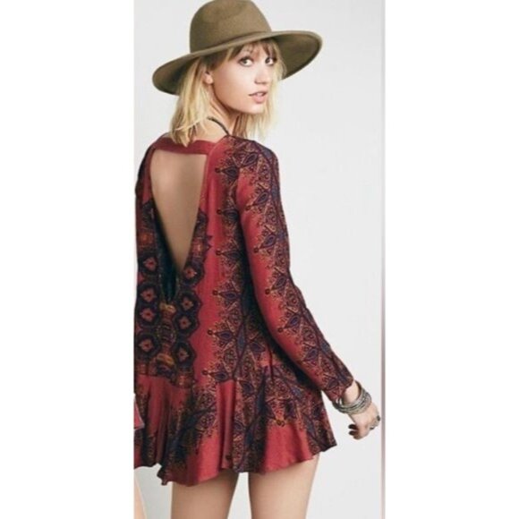 NWOT Free People Boho White & Blue Printed Tunic Mini Dress - Picture 14 of 15